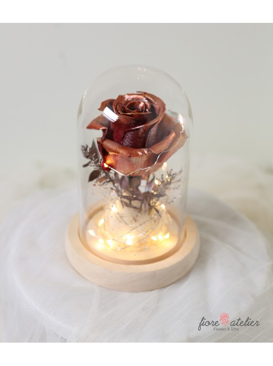 Preserved Flower Glass Dome with LED Rose Gold Rose with LOVE Valentines day gift Happy Birthday Gift