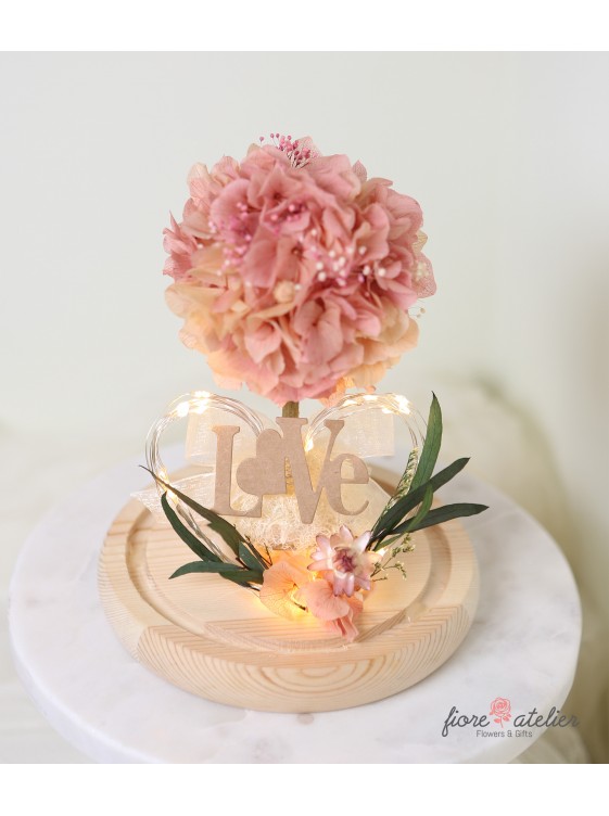 Preserved Flower Glass Dome with LED Hydrangea with LOVE Valentines day gift Happy Birthday Gift
